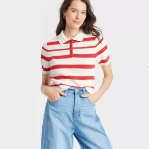 Universal Thread Red and White Striped Polo Shirt